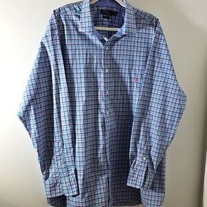 Polo Ralph Lauren 2XB button-down men's long sleeve plaid shirt. Pink green blue